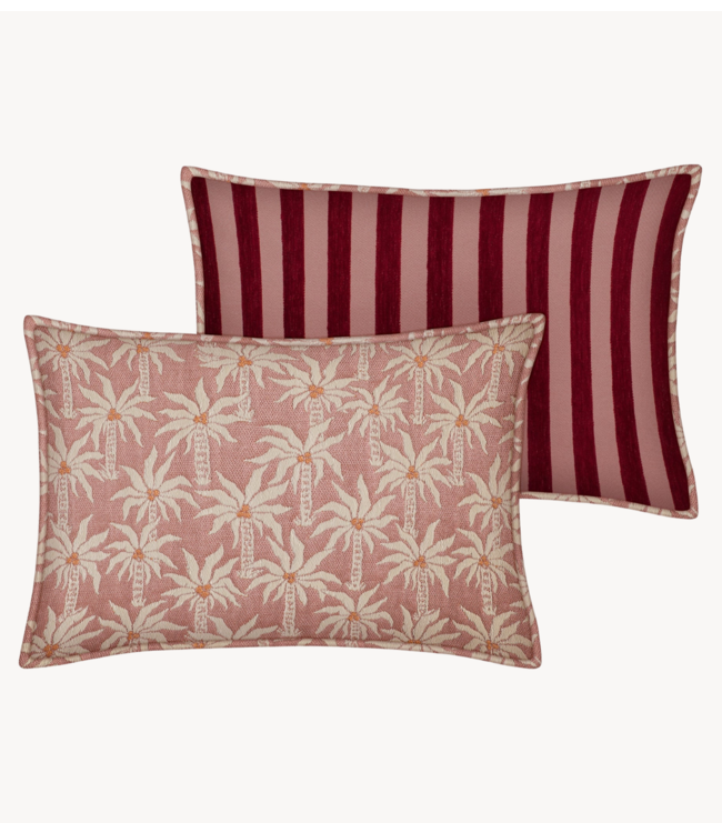Palais Kussen Outdoor Double Sided Cushion Laura Rose & Ecru x Jackie Bordeaux & Rose (50x30)