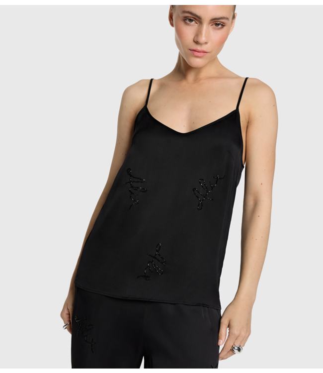 Alix The Label Top ladies woven satin beaded camisole black