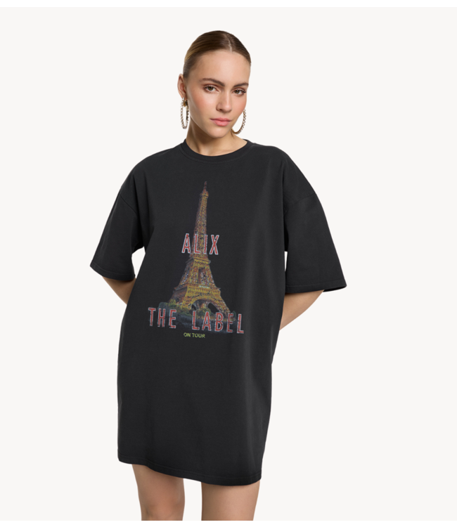 Alix The Label Jurk ladies knitted Paris t-shirt dress charcoal grey