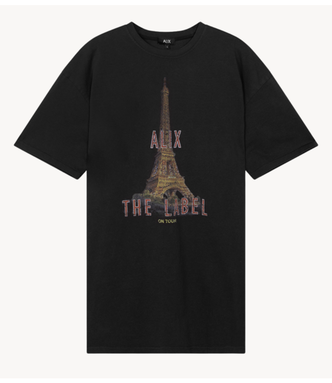 Alix The Label Jurk ladies knitted Paris t-shirt dress charcoal grey
