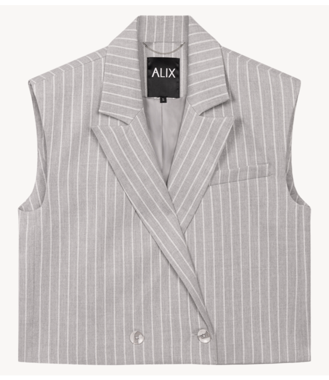 Alix The Label Gilet ladies woven pinstripe waistcoat light grey melange