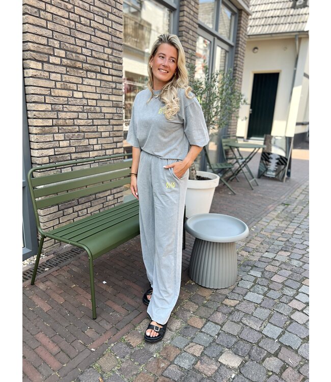 Alix The Label Broek ladies knitted wide leg pants mid grey