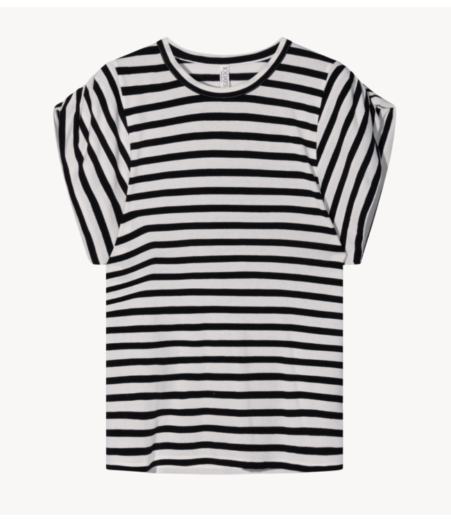 10DAYS Top strong shoulder tee modal stripes ecru/black