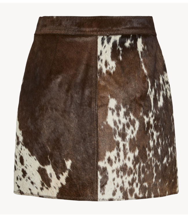 Y.A.S Rok YASCAROLINE hw cow leather skirt chocolate brown/aop cow print