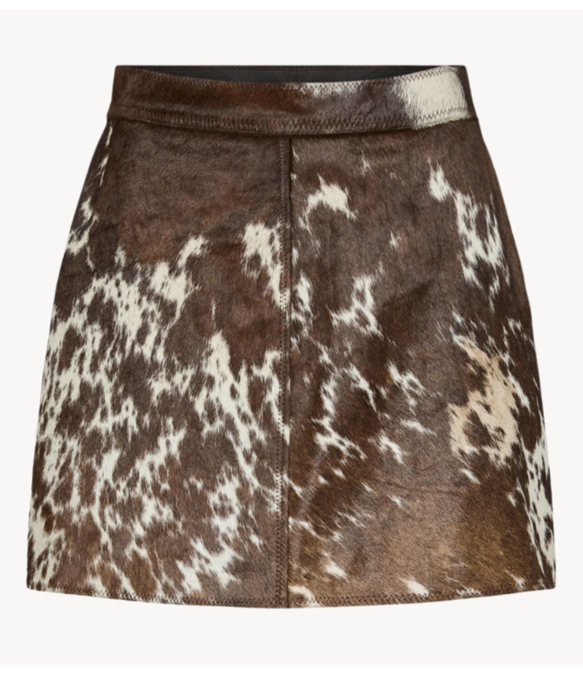 Y.A.S Rok YASCAROLINE hw cow leather skirt chocolate brown/aop cow print