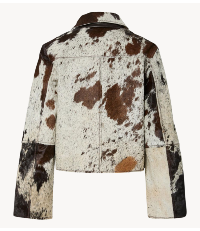 Y.A.S Jacket YASCAROLINE cow leather jacket chocolate brown/ aop cow print