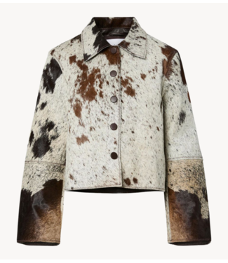 Y.A.S Jacket YASCAROLINE cow leather jacket chocolate brown/ aop cow print
