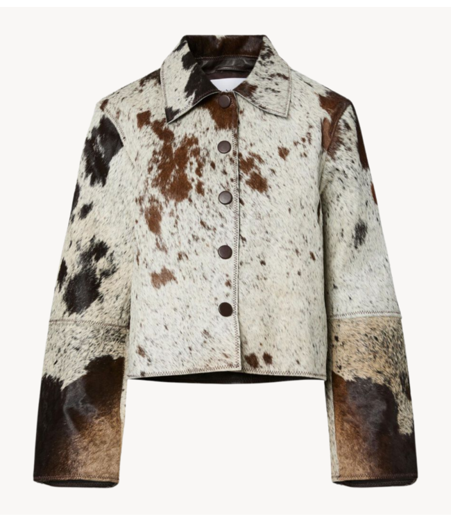 Y.A.S Jacket YASCAROLINE cow leather jacket chocolate brown/ aop cow print