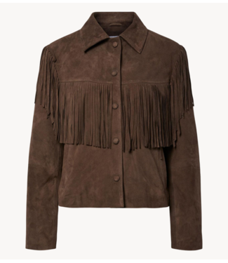 Y.A.S Jacket YASHANNAH ls suede leather fringe jacket woven chocolate brown