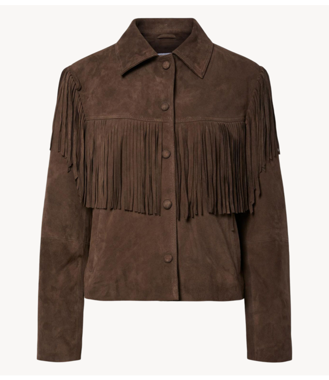 Y.A.S Jacket YASHANNAH ls suede leather fringe jacket woven chocolate brown