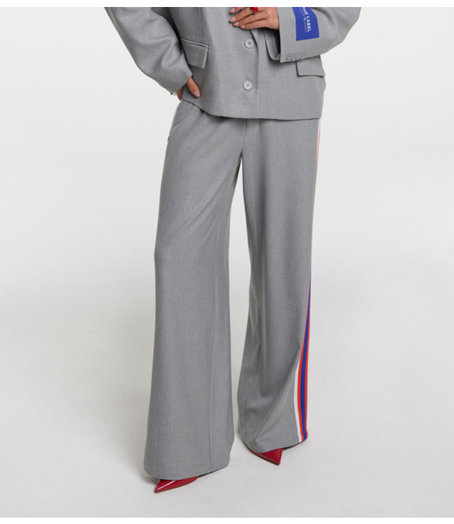 Alix The Label Broek ladies woven coated herringbone pants soft grey melange