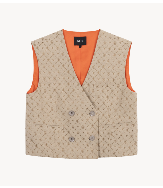 Alix The Label Gilet ladies woven logo waistcoat camel