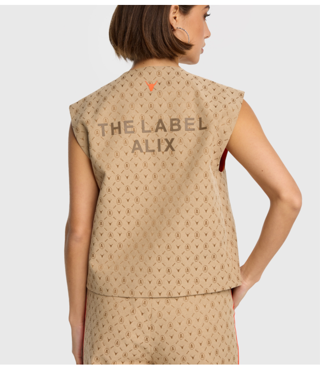 Alix The Label Gilet ladies woven logo waistcoat camel
