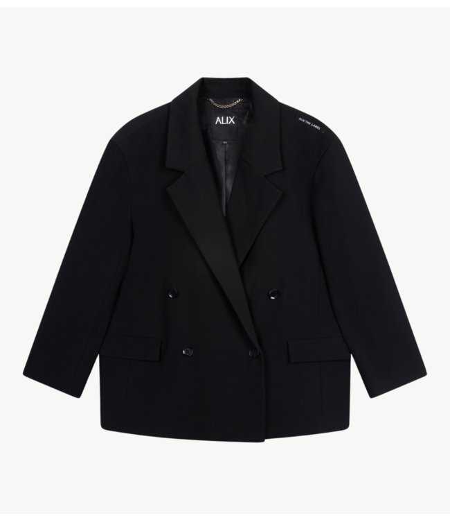 Alix The Label Blazer ladies woven double breasted blazer black