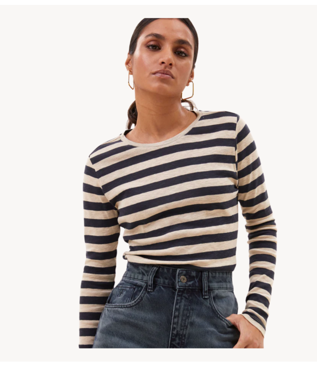 BY-BAR Top basic ls big stripe top chalk