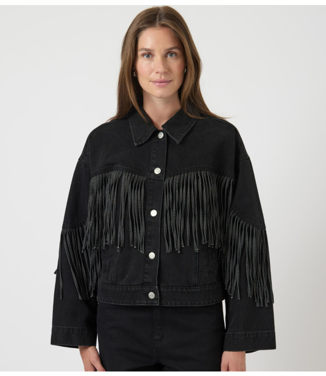 Y.A.S Jacket YASAIKO ls denim fringe jacket dark grey denim