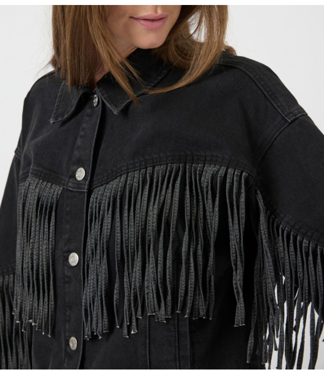 Y.A.S Jacket YASAIKO ls denim fringe jacket dark grey denim