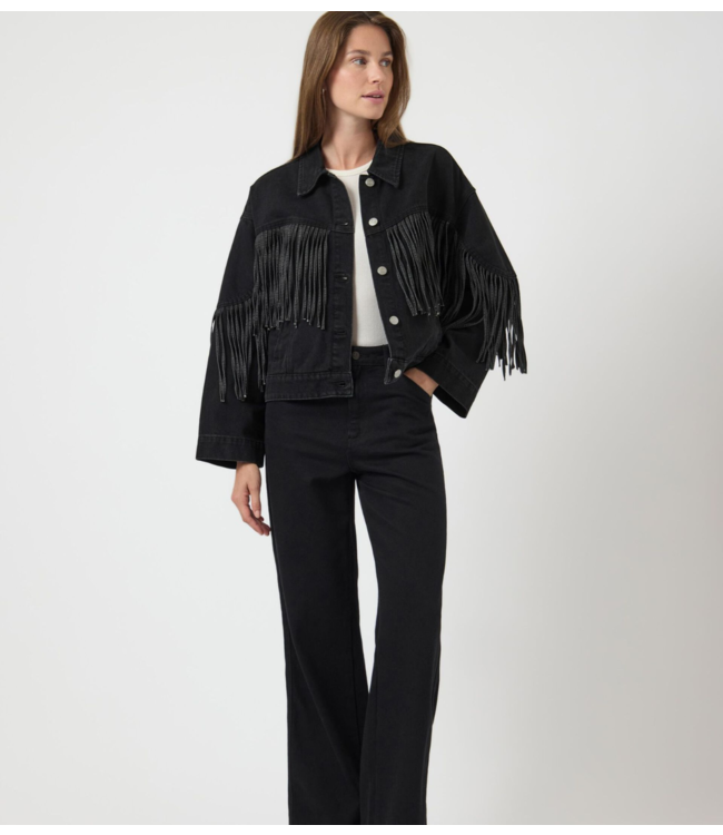 Y.A.S Jacket YASAIKO ls denim fringe jacket dark grey denim