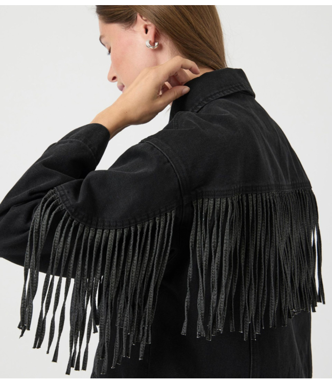 Y.A.S Jacket YASAIKO ls denim fringe jacket dark grey denim