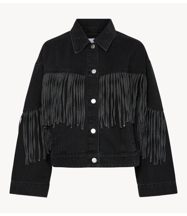 Y.A.S Jacket YASAIKO ls denim fringe jacket dark grey denim