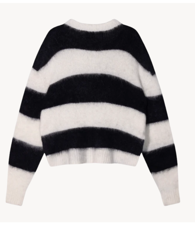 10DAYS Trui cropped hairy knit sweater stripes ecru/black