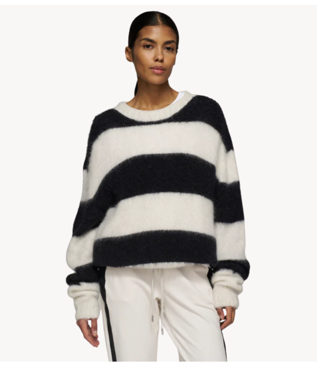 10DAYS Trui cropped hairy knit sweater stripes ecru/black