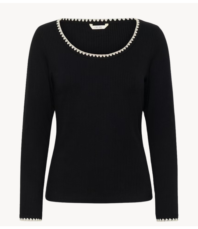 Cream Top CRRibba Embroidery LS T-Shirt Pitch Black