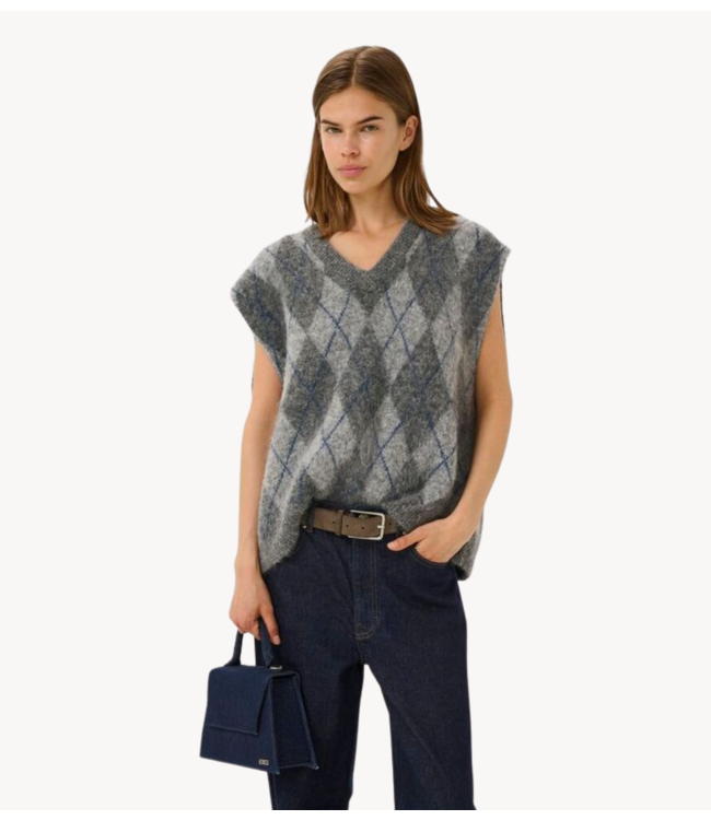 Gestuz Vest GZsasi vest Check Dark Grey