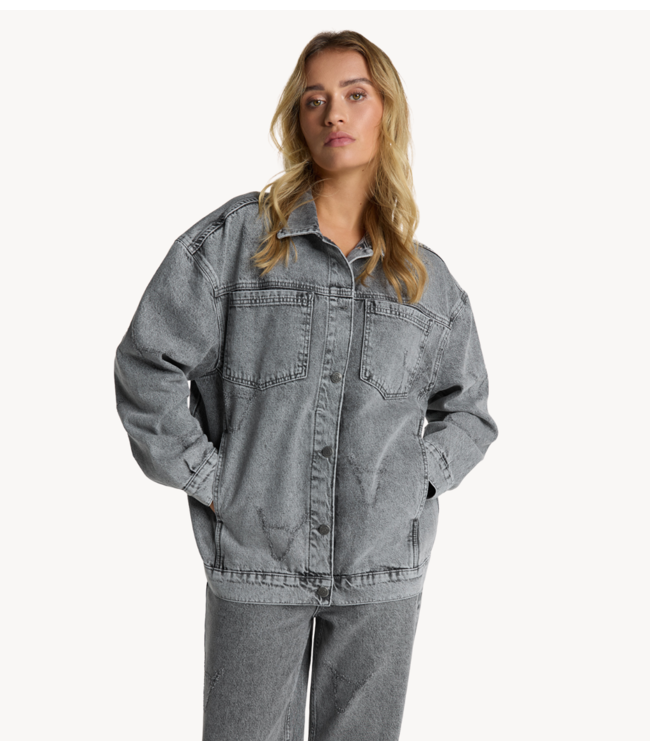 Alix The Label Jacket ladies woven damaged bull jacket grey washed denim