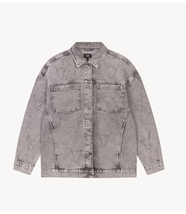Alix The Label Jacket ladies woven damaged bull jacket grey washed denim