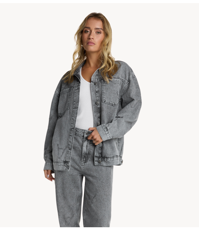Alix The Label Jacket ladies woven damaged bull jacket grey washed denim