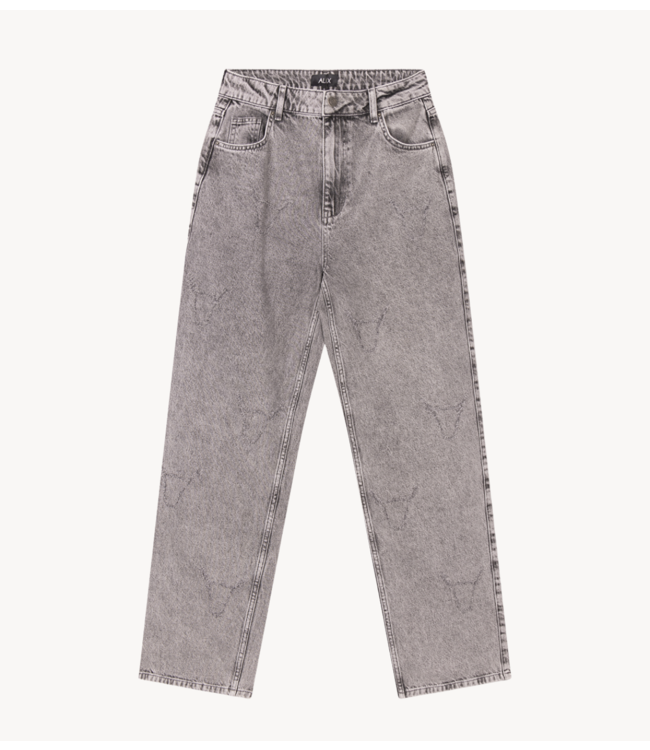 Alix The Label Broek ladies woven damaged bull pants grey washed denim