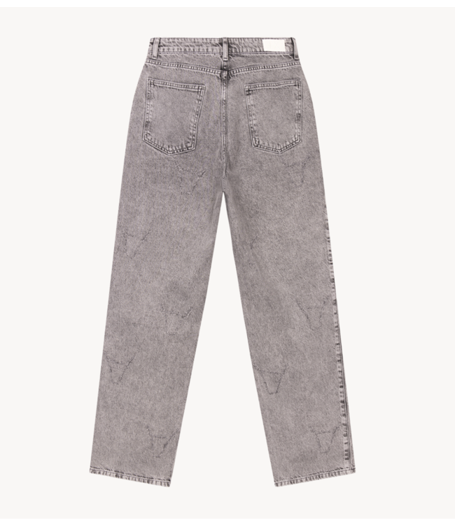 Alix The Label Broek ladies woven damaged bull pants grey washed denim