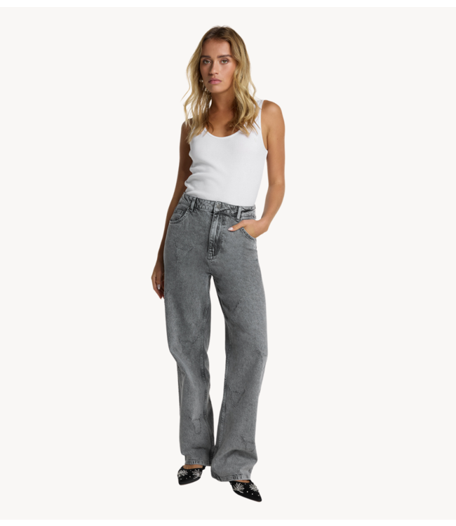 Alix The Label Broek ladies woven damaged bull pants grey washed denim