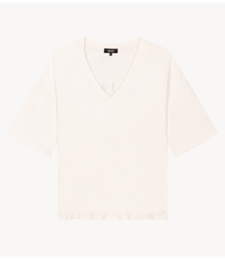 Alix The Label T-shirt ladies knitted v-neck linen t-shirt soft white