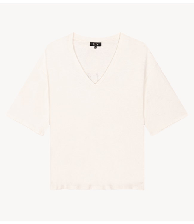 Alix The Label T-shirt ladies knitted v-neck linen t-shirt soft white