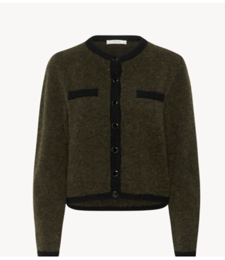 Gestuz Vest GZalpha ls contrast cardigan Olive Mélange/Black