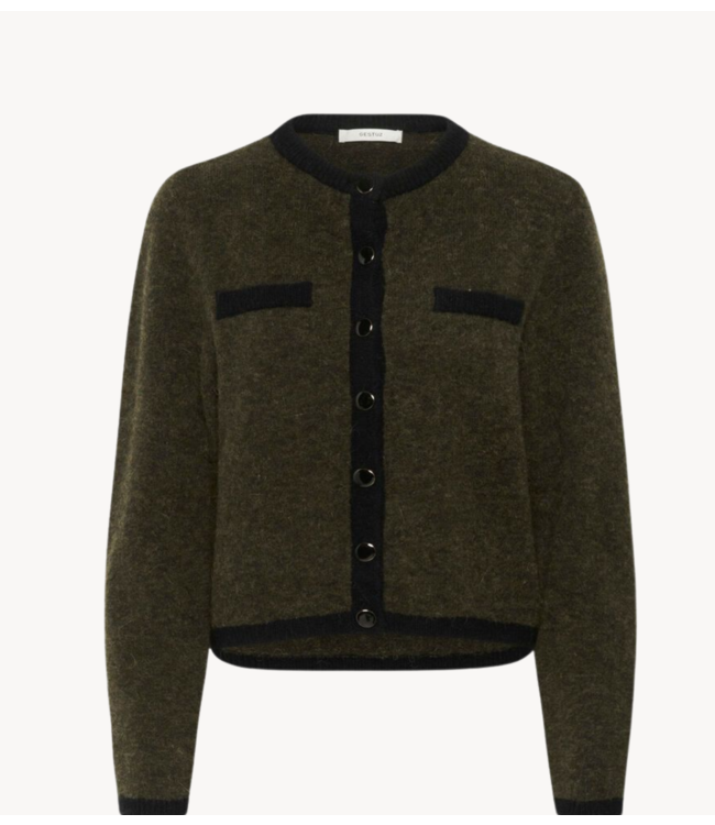 Gestuz Vest GZalpha ls contrast cardigan Olive Mélange/Black