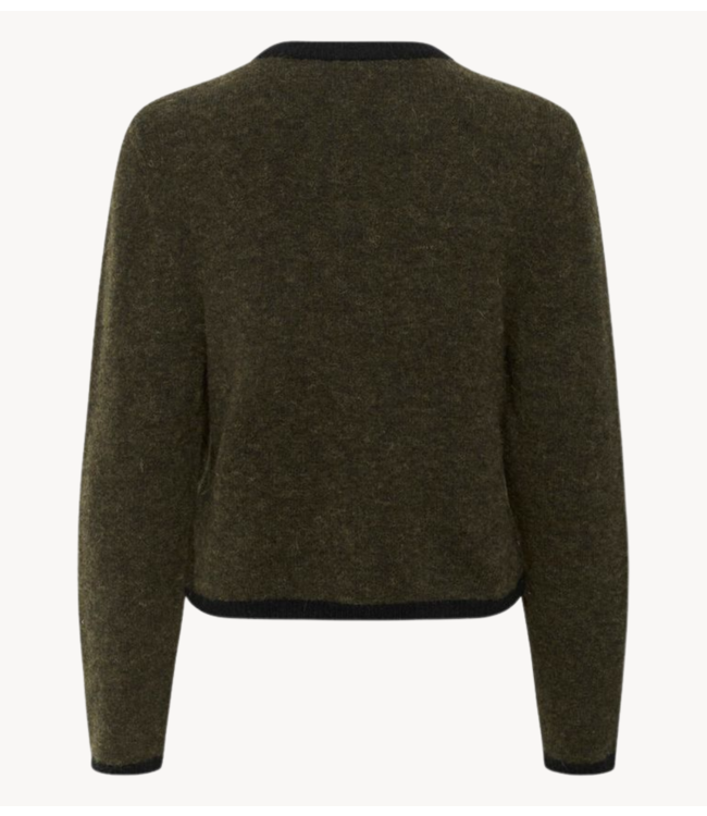 Gestuz Vest GZalpha ls contrast cardigan Olive Mélange/Black