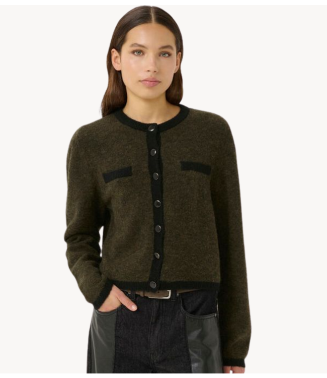 Gestuz Vest GZalpha ls contrast cardigan Olive Mélange/Black