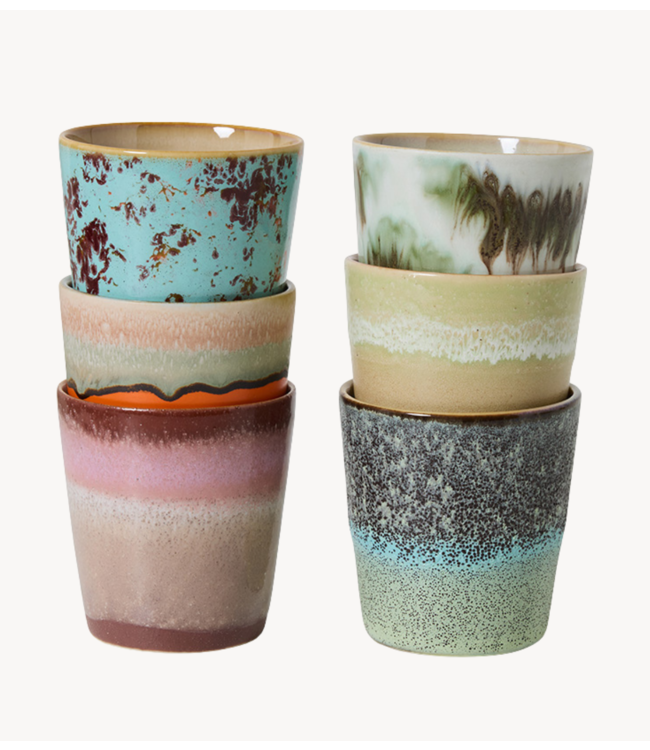 HKLIVING Mok 70s ceramics: coffee mugs, surreal (set of 6)