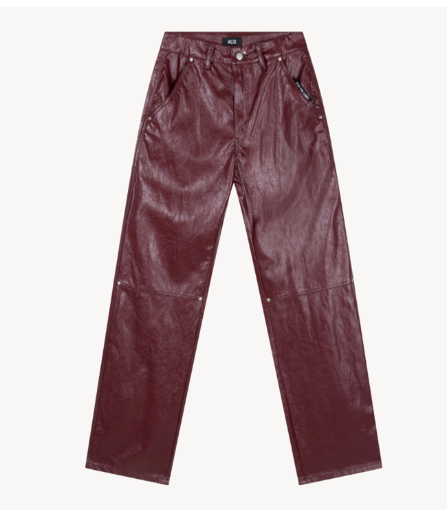 Alix The Label Broek ladies woven faux leather pants bordeaux