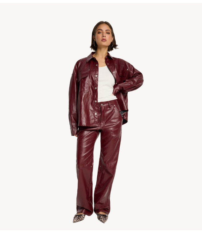 Alix The Label Broek ladies woven faux leather pants bordeaux