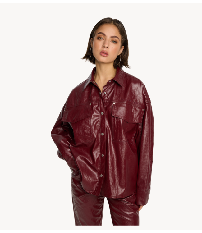 Alix The Label Blouse ladies woven faux leather blouse bordeaux