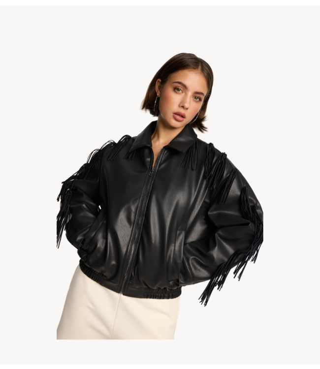 Alix The Label Jas ladies woven fringe jacket black