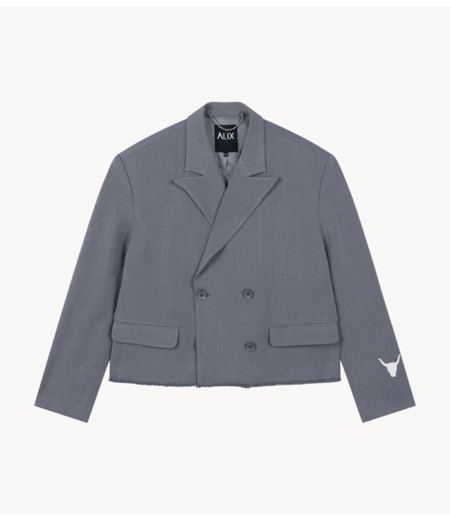 Alix The Label Blazer ladies woven double breasted blazer soft grey melange
