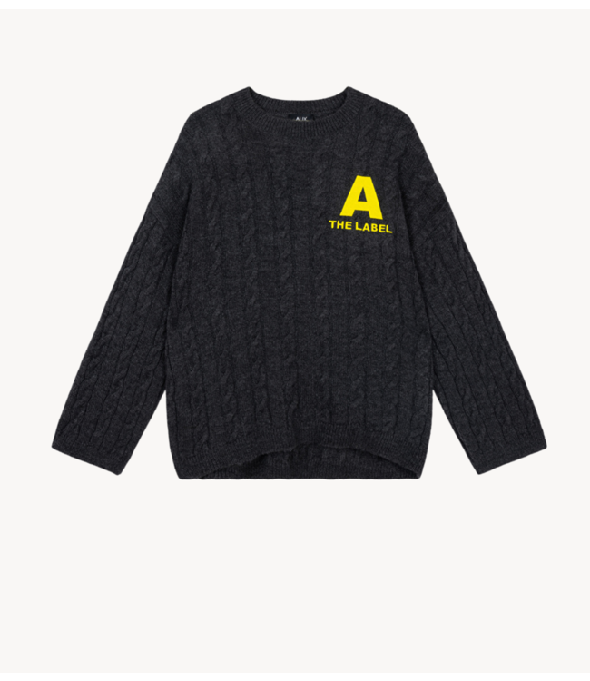 Alix The Label Trui ladies knitted cropped cable jumper antracite melange