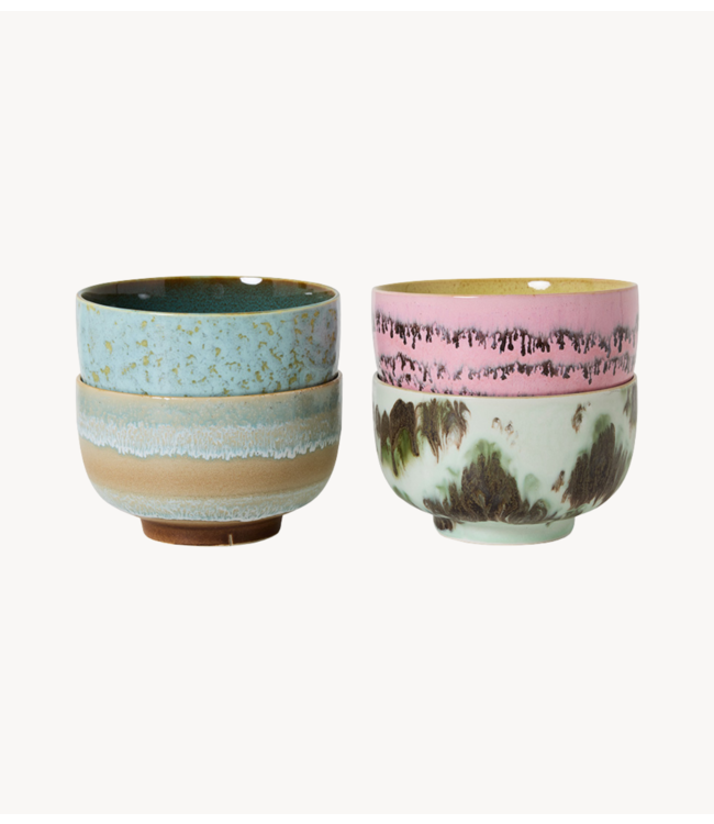 HKLIVING Kom 70s ceramics: noodle bowls, dada (set of 4)