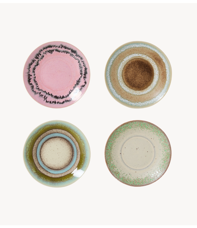 HKLIVING Schotel 70s ceramics: saucers, doodle (set of 4)