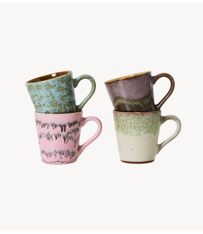 HKLIVING Mok 70s ceramics: espresso mugs, brutalism (set of 4)